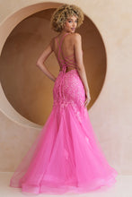 AC 2120 - Beaded Lace Embellished Mermaid Prom Gown with Sheer Boned V-Neck Bodice & Open Lace Up Back PROM GOWN Amelia Couture