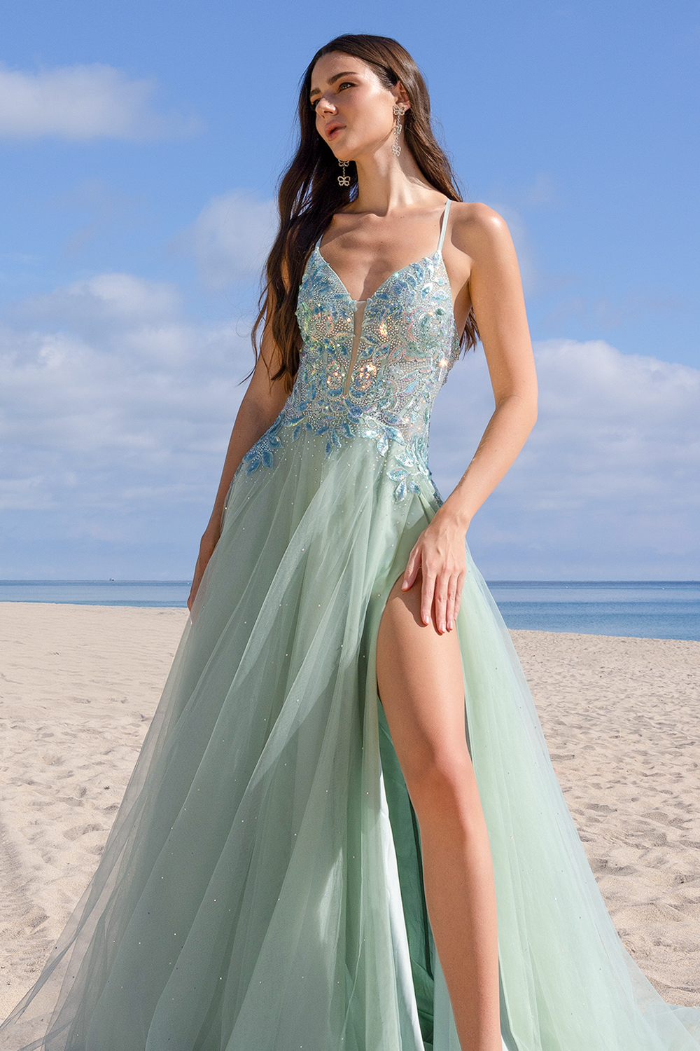 AC TM1028 - Shimmer Tulle A-Line Prom Gown with Beaded Lace Embellishe Diggz Formals AC TM1028 - Shimmer Tulle A-Line Prom Gown with Beaded Lace Embellishe Diggz Formals