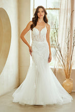 AC 2120 - Beaded Lace Embellished Mermaid Prom Gown with Sheer Boned V-Neck Bodice & Open Lace Up Back
