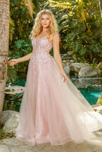 N T449 - Shimmer Tulle A-Line Prom Gown with Beaded Floral Applique Sheer Bodice & Lace Up Back PROM GOWN Nox 2 BLUSH 