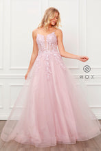 N T449 - Shimmer Tulle A-Line Prom Gown with Beaded Floral Applique Sheer Bodice & Lace Up Back PROM GOWN Nox   