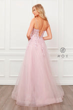 N T449 - Shimmer Tulle A-Line Prom Gown with Beaded Floral Applique Sheer Bodice & Lace Up Back PROM GOWN Nox   