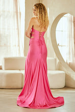 AC 3104 - Strapless Beaded Satin Fit & Flare Prom Gown with Cut Out Side Leg Slit & Laced Up Back Prom Gown Amelia Couture