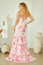 AC 8060 - Strapless Floral Print Chiffon Fit & Flare Prom Gown with Leg Slit & Lace Up Back Prom Gown Amelia Couture