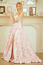 AC 7084 - Strapless Embossed Floral Printed A-Line Prom Gown with Scoop Neck Leg Slit & Side Pockets PROM GOWN Amelia Couture