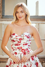 AC 8070 - Strapless Floral Printed Satin A-Line Prom Gown with Open Lace Up Back & Side Pockets Prom Gown Amelia Couture