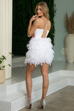 N R757 - Short Sequin Bodice Homecoming Dress with Feather Skirt & Open Lace Up Back Homecoming Nox   