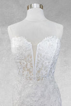 AC 7090 - Strapless Beaded Lace Fit & Flare Prom Gown with Sheer V-Neck Bodice & Open Lace Up Back Prom Gown Amelia Couture