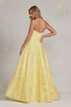 N E1175 - A-Line Floral Prom Gown with Plunging Neckline & Spaghetti Straps PROM GOWN Nox 6 YELLOW 