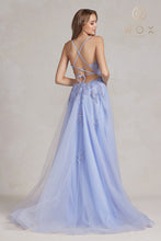 N G1149 - Layered Tulle A-Line Prom Gown with Floral Appliqued Bodice Leg Slit & Open Lace Up Back PROM GOWN Nox
