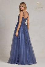 N T1082 - A-Line Boned Bodice Tulle Skirt Prom Gown with Sparkling Floral Applique PROM GOWN Nox 00 STEEL GREY 