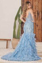 N C1119 - Glitter Print Fit & Flare Prom Gown with Sheer Corset Bodice & Feather Adorned Skirt PROM GOWN Nox   