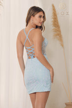N T792 - Short Sequin Patterned Homecoming Dress with Sheer Boned Corset Bodice Leg Slit & Open Lace Up Back Homecoming Nox   
