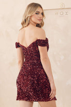 N R812 - Short Off the Shoulder Sequin Homecoming Dress with Leg Slit Homecoming Nox   