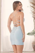 N G786 - Short Fitted Homecoming Dress with Beaded V-Neck Bodice & Open Corset Back Homecoming Nox   