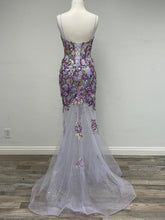 N D1356 - Floral Patterned Sequin Fit & Flare Prom Gown with Sheer Boned Bodice & Open Lace Up Corset Back PROM GOWN Nox   