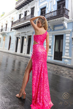 N A1307 - One Shoulder Full Sequin Fit & Flare Prom Gown with Cut Out Side & Leg Slit PROM GOWN Nox   