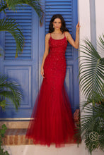 N A1376 - Sequin Lace Embroidered Fit & Flare Prom Gown With Lace Up Open Back PROM GOWN Nox 2 RED 