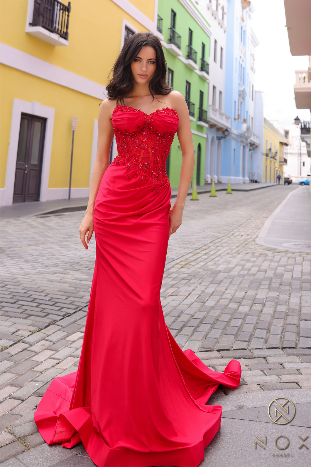 AC 774 - Strapless Fit & Flare Prom Gown with Beaded Sheer Boned Corse –  Diggz Formals