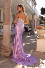 N C1346 - Strapless Fit & Flare Prom Gown with Sheer Sequin Lace Embellished Boned Bodice & Leg Slit PROM GOWN Nox   