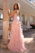 N C1413 - Sequin Embellished Fit & Flare Prom Gown With Feather Accents & Lace Up Corset Back PROM GOWN Nox   