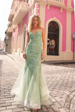 N C1416 - Iridescent Sequin Patterned Fit & Flare Prom Gown With Open Lace Up Corset Back PROM GOWN Nox 0 SAGE GREEN 