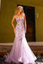 N C1416 - Iridescent Sequin Patterned Fit & Flare Prom Gown With Open Lace Up Corset Back PROM GOWN Nox   