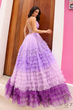 N C1420 - Ombre A-Line Prom Gown with Open Lace Up Corset Back & Layered Ruffled Tulle Skirt PROM GOWN Nox   