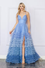 N C1420 - Ombre A-Line Prom Gown with Open Lace Up Corset Back & Layered Ruffled Tulle Skirt PROM GOWN Nox   