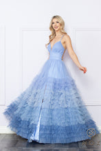 N C1420 - Ombre A-Line Prom Gown with Open Lace Up Corset Back & Layered Ruffled Tulle Skirt PROM GOWN Nox 0 PERIWINKLE OMBRE 