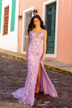 N C1458 - Glitter & 3D Floral Embellished Prom Gown With Sheer Under Arms & Leg Slit PROM GOWN Nox   