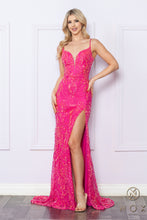 N D1355 - Sequin Detailed Fit & Flare Prom Gown With Open Lace Up Corset Back & Leg Slit PROM GOWN Nox 0 FUCHSIA 