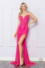 N D1355 - Sequin Detailed Fit & Flare Prom Gown With Open Lace Up Corset Back & Leg Slit PROM GOWN Nox   