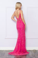 N D1355 - Sequin Detailed Fit & Flare Prom Gown With Open Lace Up Corset Back & Leg Slit PROM GOWN Nox   