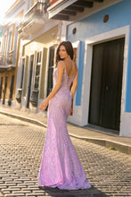 N D1465 - Full Sequin Detailed Prom Gown With Lace Up Corset Sheer Boned Bodice & Fringe Accented Leg Slit PROM GOWN Nox   