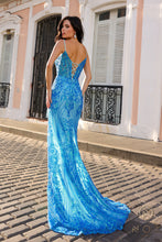 N D1465 - Full Sequin Detailed Prom Gown With Lace Up Corset Sheer Boned Bodice & Fringe Accented Leg Slit PROM GOWN Nox   