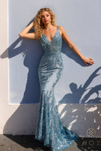 N E1273 - Glitter Detailed Fit & Flare Prom Gown With Sheer Bodice & Open Strappy Back PROM GOWN Nox   