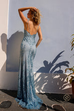 N E1273 - Glitter Detailed Fit & Flare Prom Gown With Sheer Bodice & Open Strappy Back PROM GOWN Nox   