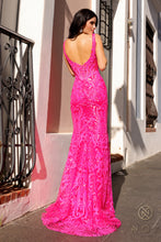 N E1274 - Fit & Flare Full Sequin Detailed Prom Gown With Plunging V-Neckline & Open Back PROM GOWN Nox   