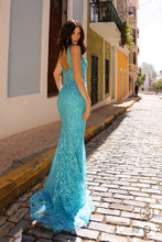 N E1274 - Fit & Flare Full Sequin Detailed Prom Gown With Plunging V-Neckline & Open Back PROM GOWN Nox   