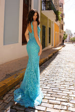 N E1274 - Sequin Patterned Fit & Flare Prom Gown With Plunging V-Neck & Open Back PROM GOWN Nox   