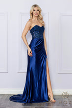 N E1284 - Strapless Fit & Flare Prom Gown With Sequin & Floral Embellished Bodice Featuring Accented Leg Slit PROM GOWN Nox   