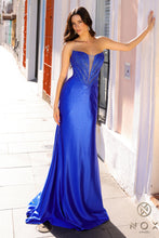 N E1290 - Strapless Fit & Flare Prom Gown With Plunging V-Neckline Encompassing A Hot Stoned Boned Bodice & Hot Stoned Skirt PROM GOWN Nox 2 ROYAL BLUE 