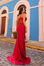 N E1292 - Stretch Satin Fit & Flare Prom Gown with Sheer Hot Bead Embellished Bodice & Open Lace Up Corset Back PROM GOWN Nox   