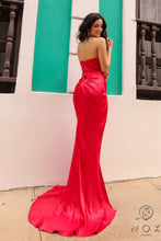 N F1380 - Strapless Prom Gown With Crystal Embellishments & Leg Slit Featuring Ruched Lace Up Corset Back PROM GOWN Nox   
