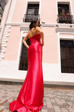 N F1466 - Strapless Rhinestone Embossed Boned Bodice Prom Gown With Accented Leg Slit PROM GOWN Nox   