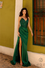 N F1466 - Strapless Rhinestone Embossed Boned Bodice Prom Gown With Accented Leg Slit PROM GOWN Nox   