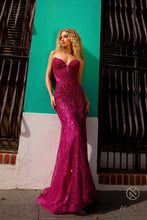 N F1470 - Strapless Fit & Flare Sequin Prom Gown Featuring Sheer Sides With Boned Bodice & Leg Slit PROM GOWN Nox 2 MAGENTA 