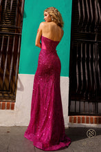 N F1470 - Strapless Fit & Flare Sequin Prom Gown Featuring Sheer Sides With Boned Bodice & Leg Slit PROM GOWN Nox   