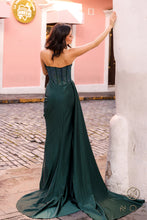 N G1367 - Strapless With Boned Hot Stoned Embellished Bodice & Side Sash PROM GOWN Nox   